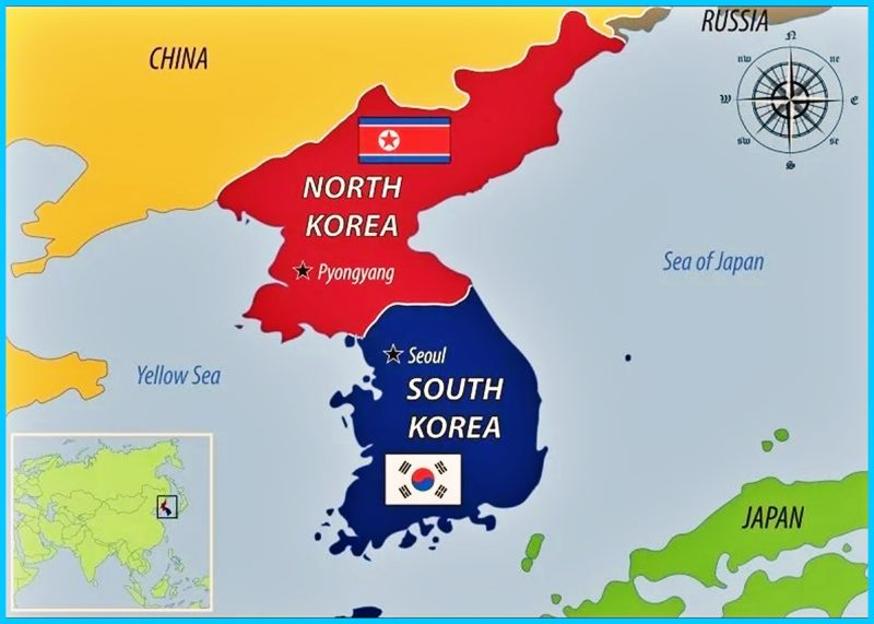 Peta Korea Selatan dan Korea Utara