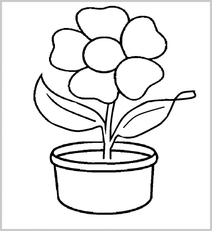 sketsa bunga dalam pot