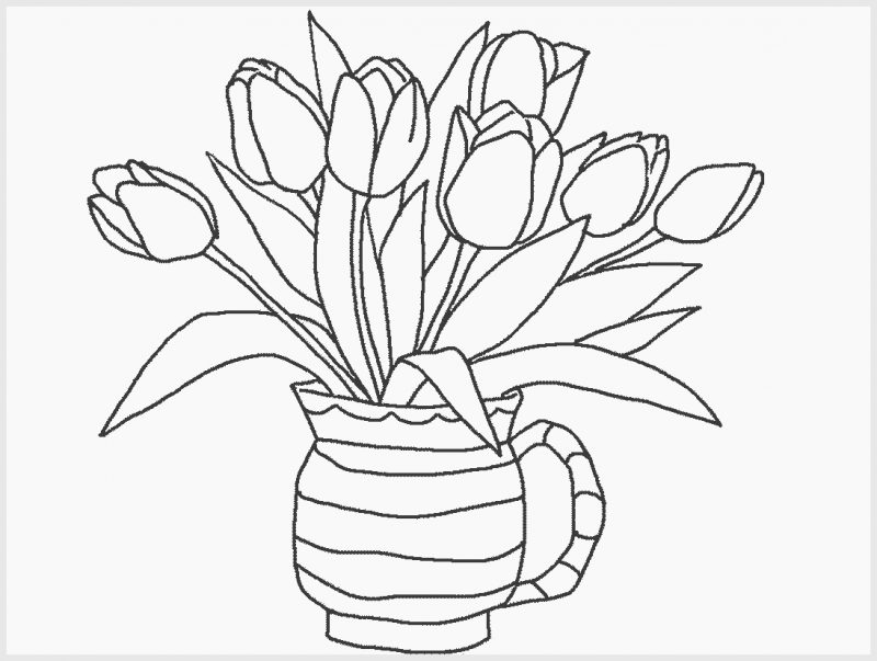 sketsa gambar bunga dalam pot