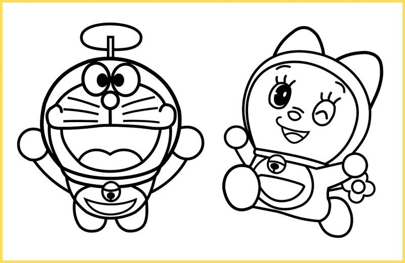 sketsa gambar kartun lucu doraemon dan doremi