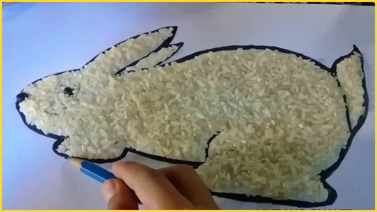 sketsa gambar kelinci untuk kolase dari beras