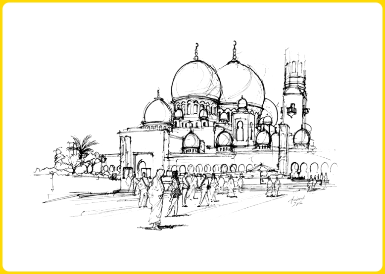 sketsa gambar masjid berkubah besar