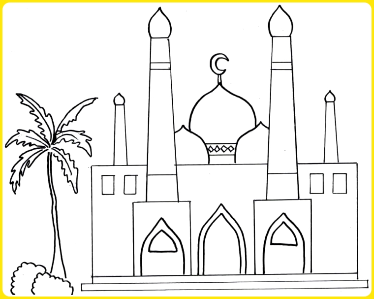 sketsa gambar masjid untuk anak tk
