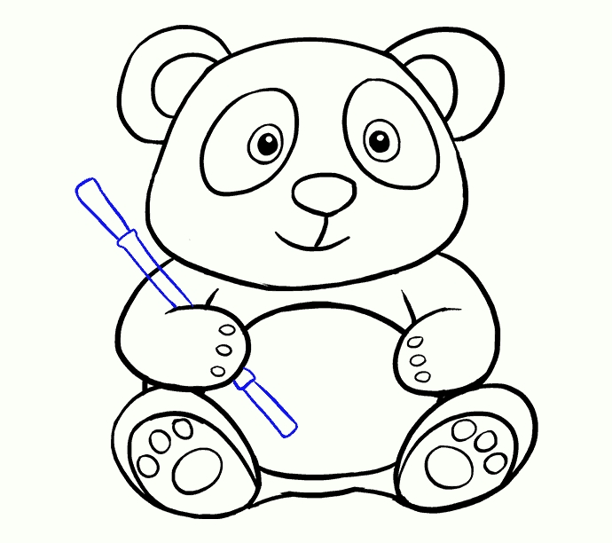 sketsa panda dan bambu