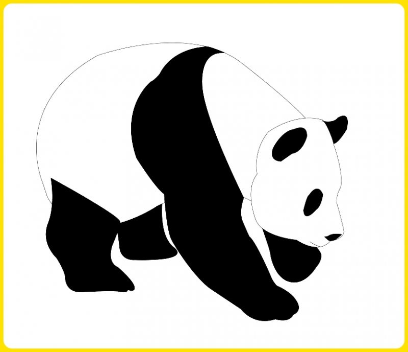 sketsa panda hitam putih berjalan