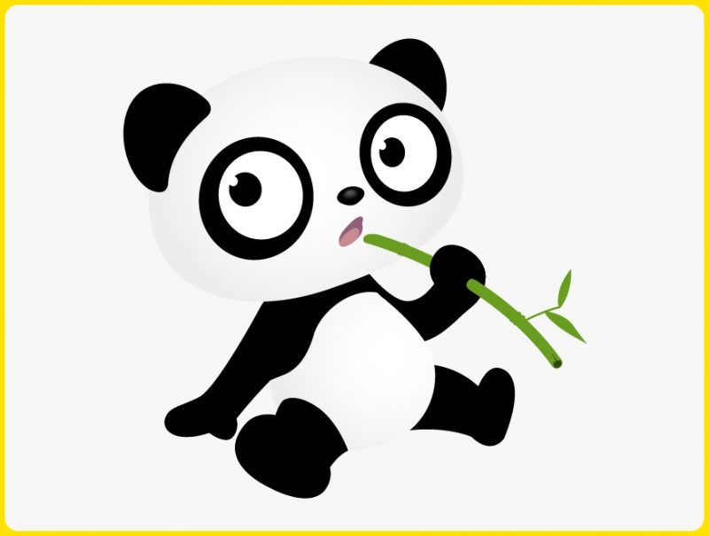 sketsa panda imut mau memakan bambu