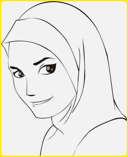 sketsa wajah wanita berhijab